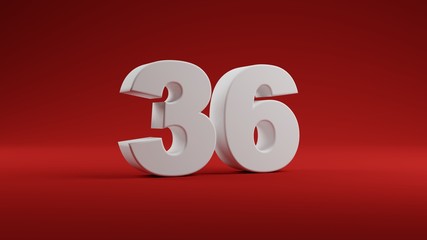 Number 36 in white on Red background, 3D illustration