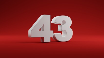 Number 43 in white on Red background, 3D illustration