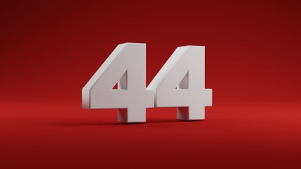 Number 44 in white on Red background, 3D illustration