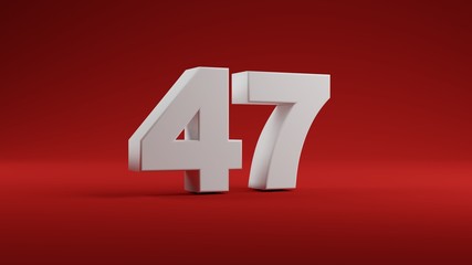 Number 47 in white on Red background, 3D illustration
