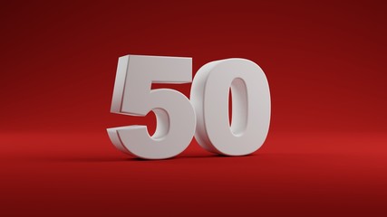 Number 50 in white on Red background, 3D illustration