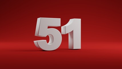 Number 51 in white on Red background, 3D illustration