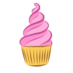 Cream Cupcake. Color vector illustration of a confectionery. Hand-drawn and isolated on a white background. Doodle style
