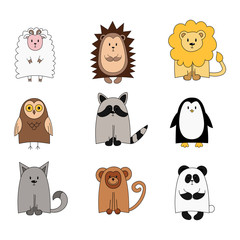Set of cute animals for the design of children's clothing, posters, cards, alphabets. Color vector illustration.