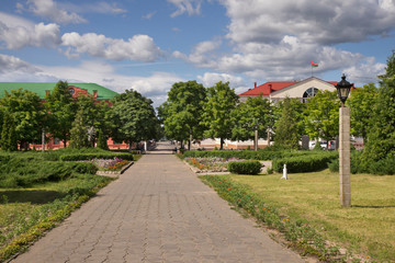 Naklejka premium Park at Central square in Lepel. Belarus