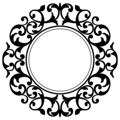 round frame, pattern, border set in black, classic baroque style, damask ornament