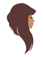Silhouette of a beautiful woman with long hair and makeup