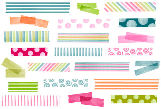 Collection of winter washi tape strips. Masking or adhesive tape