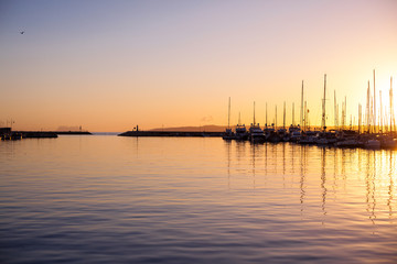 Fototapeta na wymiar Sunset. Sunset at the port of Estepona.