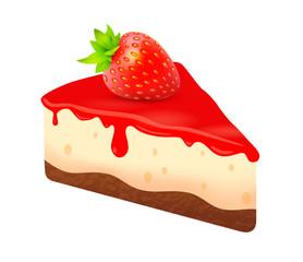 Cheesecake with Strawberry, Piece of dessert cake Cake. Vector Icon illustration of realistic pastry.