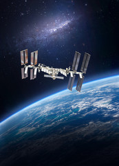 International space station. ISS on orbit of the Earth planet. Elements of this image furnished by...