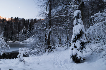 Fototapeta na wymiar Snowy Karagol Artvin Turkey Frozen Lake