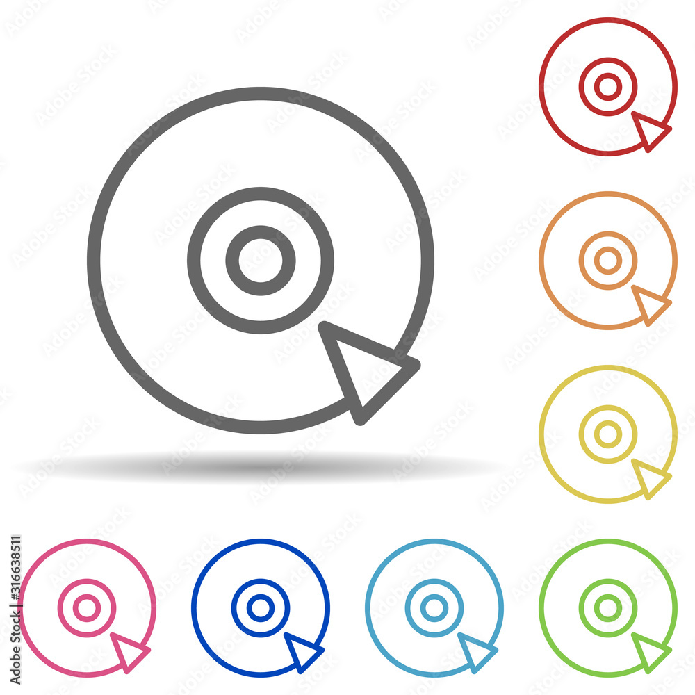 Poster cd player with triangle in multi color style icon. simple thin line, outline vector of theatre icons