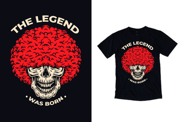 The legend of skull with afro hairstyle illustration for t shirt design