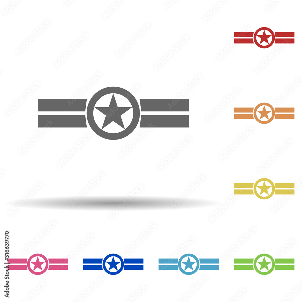Poster star in a circle in multi color style icon. simple glyph, flat vector of army icons for ui and ux, w