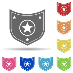 Star in the shield in multi color style icon. Simple glyph, flat vector of army icons for ui and ux, website or mobile application