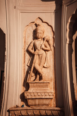 Architectural details of Indian traditional and cultural dancers  in  Temple 