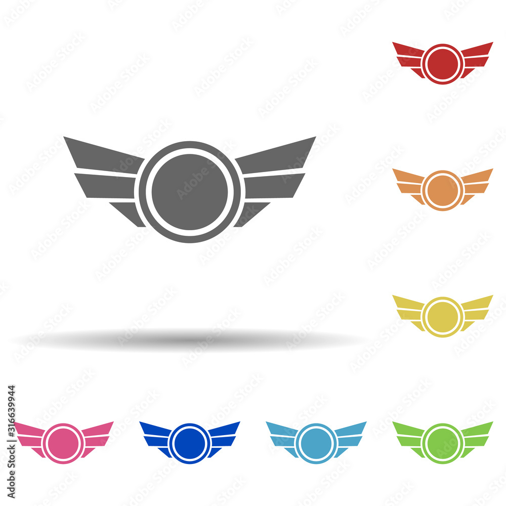 Poster circle with wings in multi color style icon. simple glyph, flat vector of army icons for ui and ux, 
