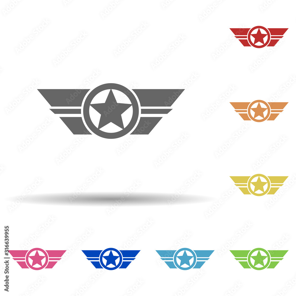 Poster star in a circle in multi color style icon. simple glyph, flat vector of army icons for ui and ux, w