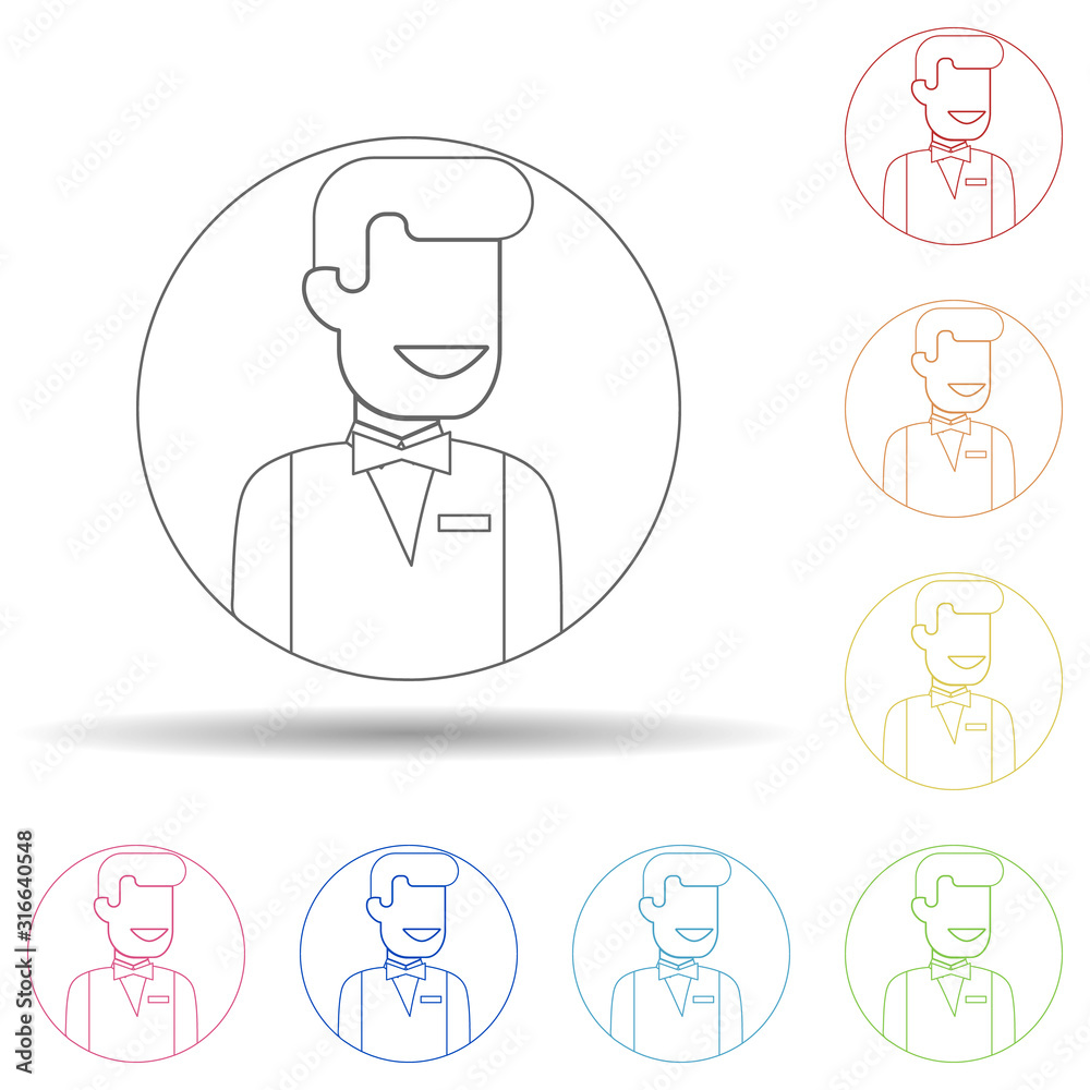 Poster avatar of waiter in multi color style icon. simple thin line, outline vector of avatar icons for ui 
