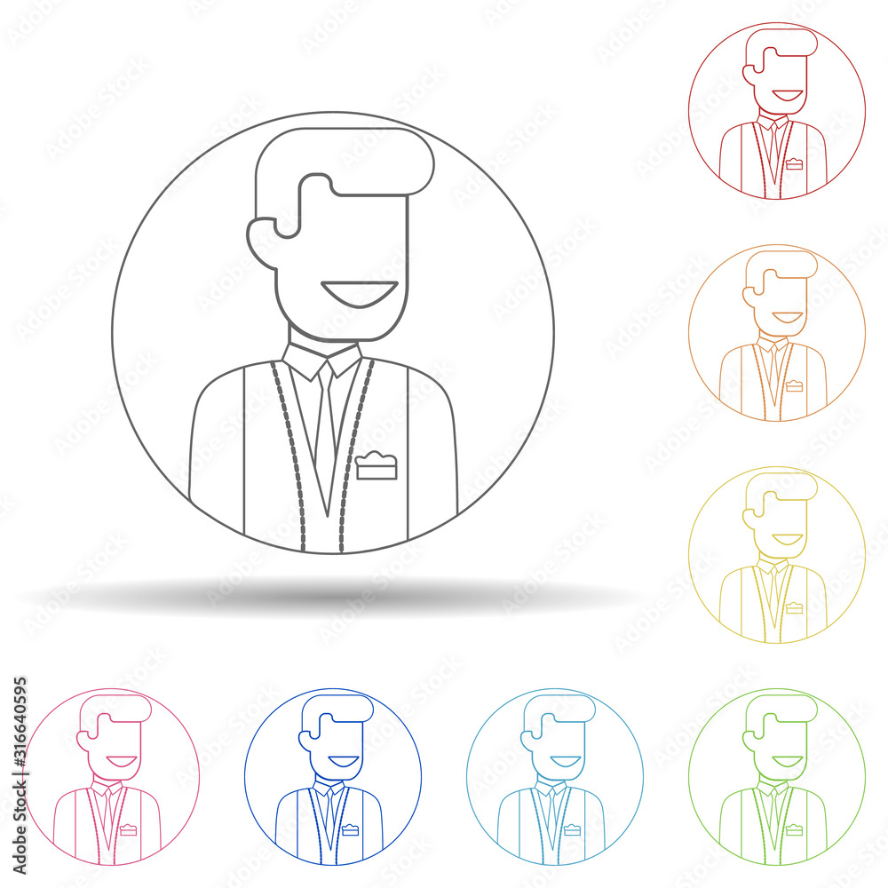 Aufkleber avatar of waiter in multi color style icon. simple thin line, outline vector of avatar icons for ui 
