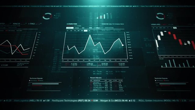 Stock market abstract background with data analysis animation. Business infographic for financial investment report. Seamless loop.