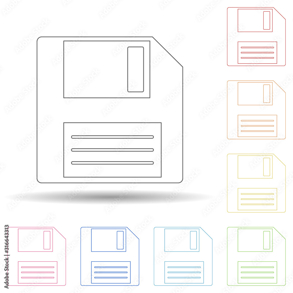 Aufkleber colored floppy disc in multi color style icon. simple thin line, outline vector of web icons for ui 