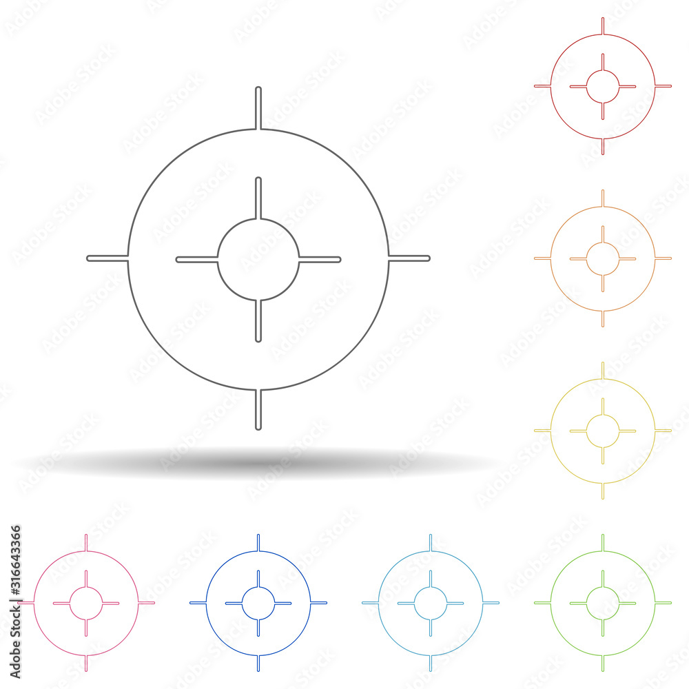Aufkleber colored aim in multi color style icon. simple thin line, outline vector of web icons for ui and ux, 