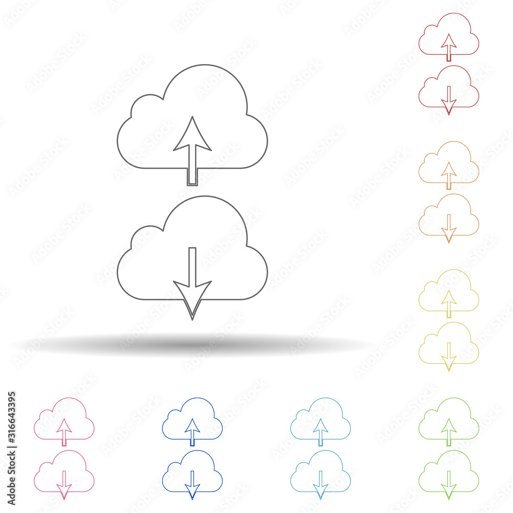 Poster colored upload download cloud in multi color style icon. simple thin line, outline vector of web ico