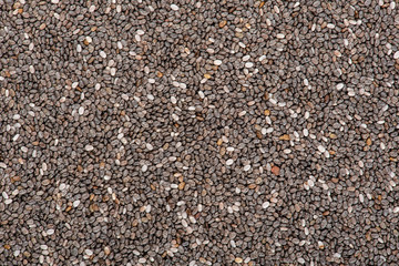 Chia closeup. The chia seeds. Healthy superfood. Top view.