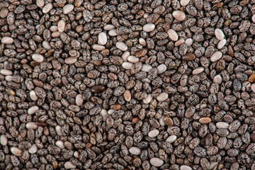 Chia closeup. The chia seeds. Healthy superfood. Top view.