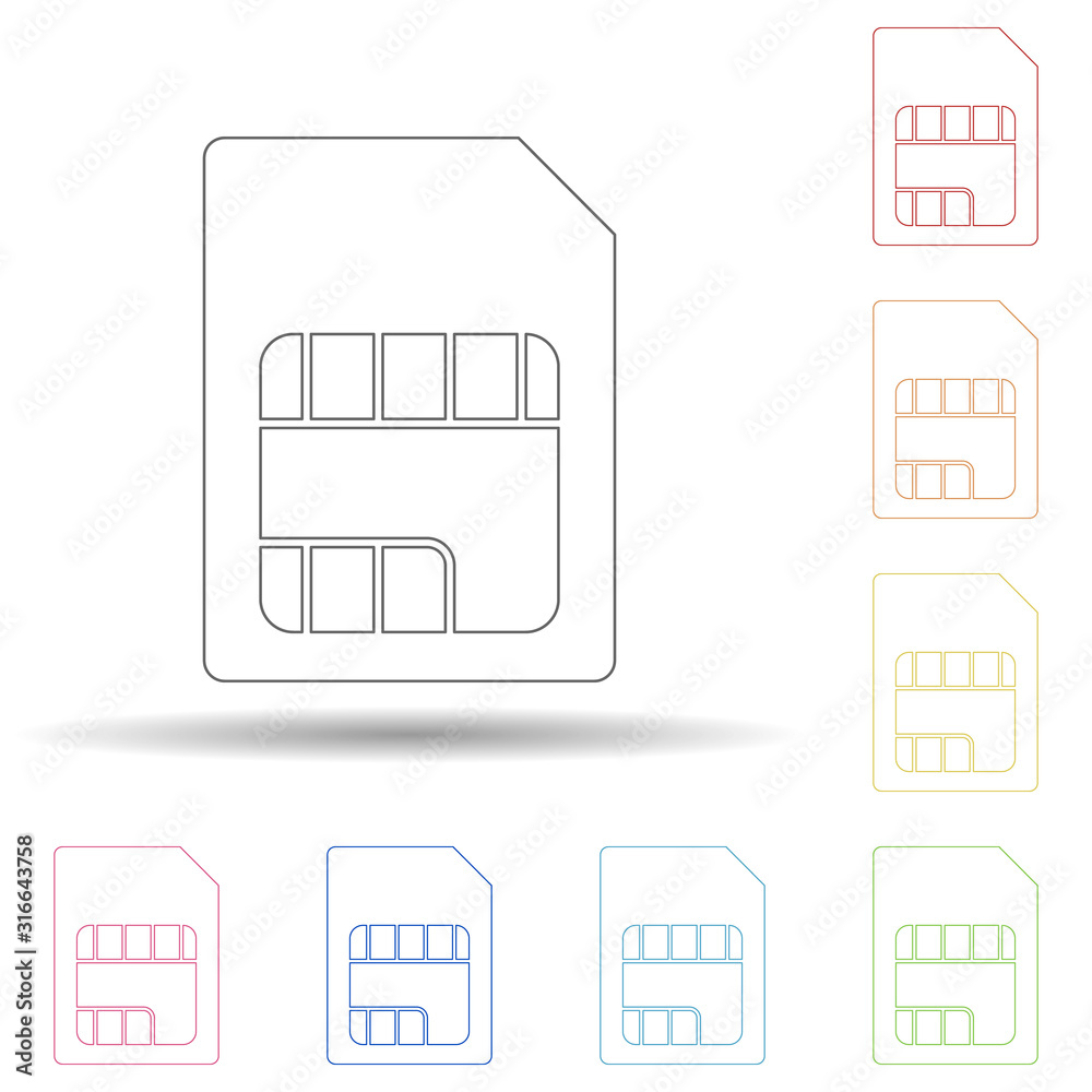 Aufkleber colored sim card in multi color style icon. simple thin line, outline vector of web icons for ui and