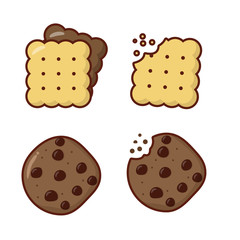 Cute choco chips and biscuits vector illustration isolated on white background. Cookies clip art 