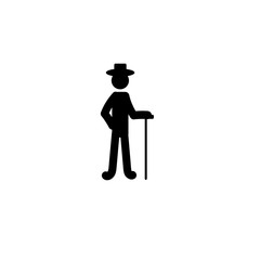 stick man in a hat and with a cane isolated on a white background
