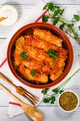 Stuffed Cabbage Rolls With Ground Beef and Rice. Selective focus.