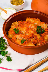 Stuffed Cabbage Rolls With Ground Beef and Rice. Selective focus.