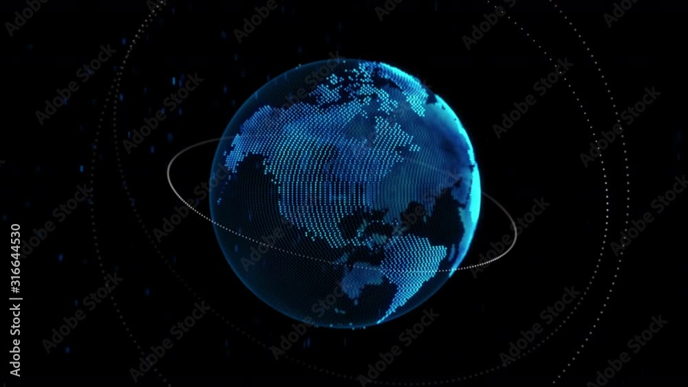 Wall mural spinning globe world dot shape with particle and lighting effect, dark and grain processed
