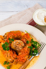 Stuffed Cabbage Rolls With Ground Beef and Rice. Selective focus.