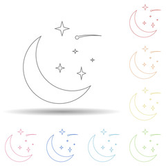 Crescent moon and stars in multi color style icon. Simple thin line, outline vector of space icons for ui and ux, website or mobile application