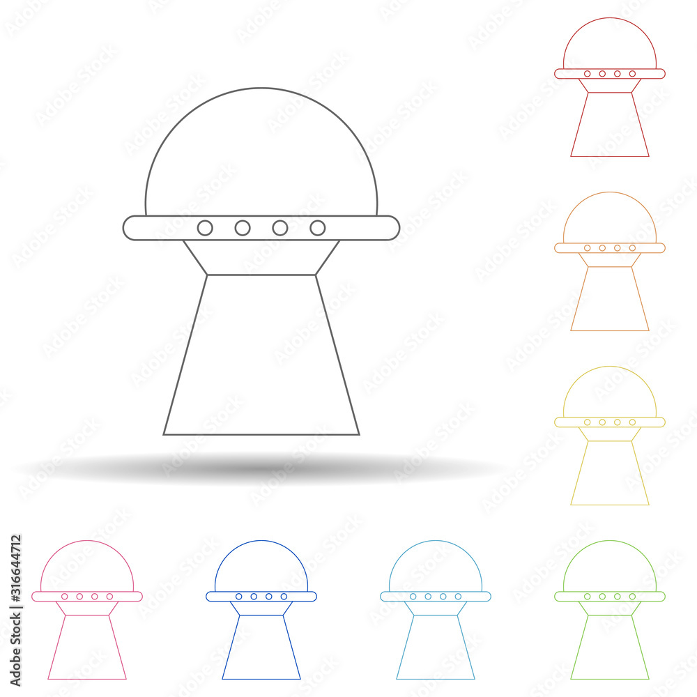 Aufkleber ufo in multi color style icon. simple thin line, outline vector of space icons for ui and ux, websit