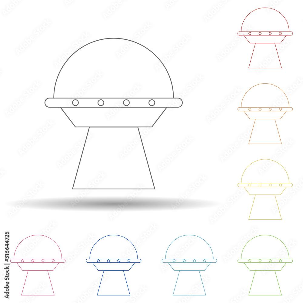 Aufkleber ufo in multi color style icon. simple thin line, outline vector of space icons for ui and ux, websit