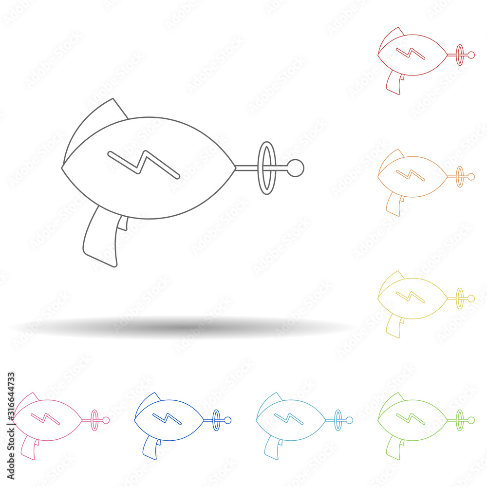 Aufkleber blaster in multi color style icon. simple thin line, outline vector of space icons for ui and ux, we