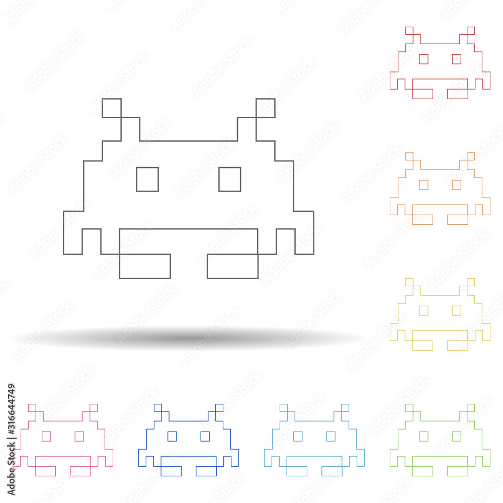 Poster pixel figure in multi color style icon. simple thin line, outline vector of space icons for ui and u