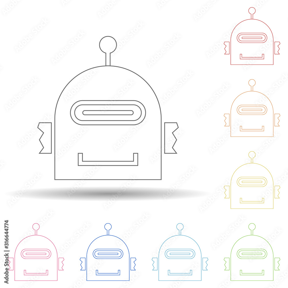 Aufkleber robot head in multi color style icon. simple thin line, outline vector of space icons for ui and ux,