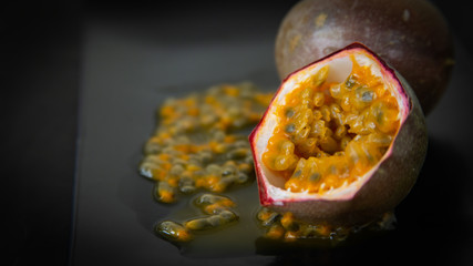 Passion Fruit on black background