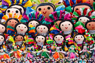 Fototapeta na wymiar Maria rag dolls, colorful traditional crafts of Mexican culture