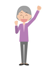 高齢　女性　ガッツポーズ　喜ぶ　嬉い