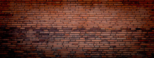 brick wall of red  wide panorama Background of old vintage brick wall.