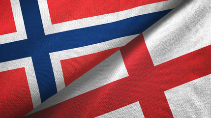 Norway and England two flags textile cloth, fabric texture
