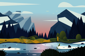 vector landscape with mountains and forest